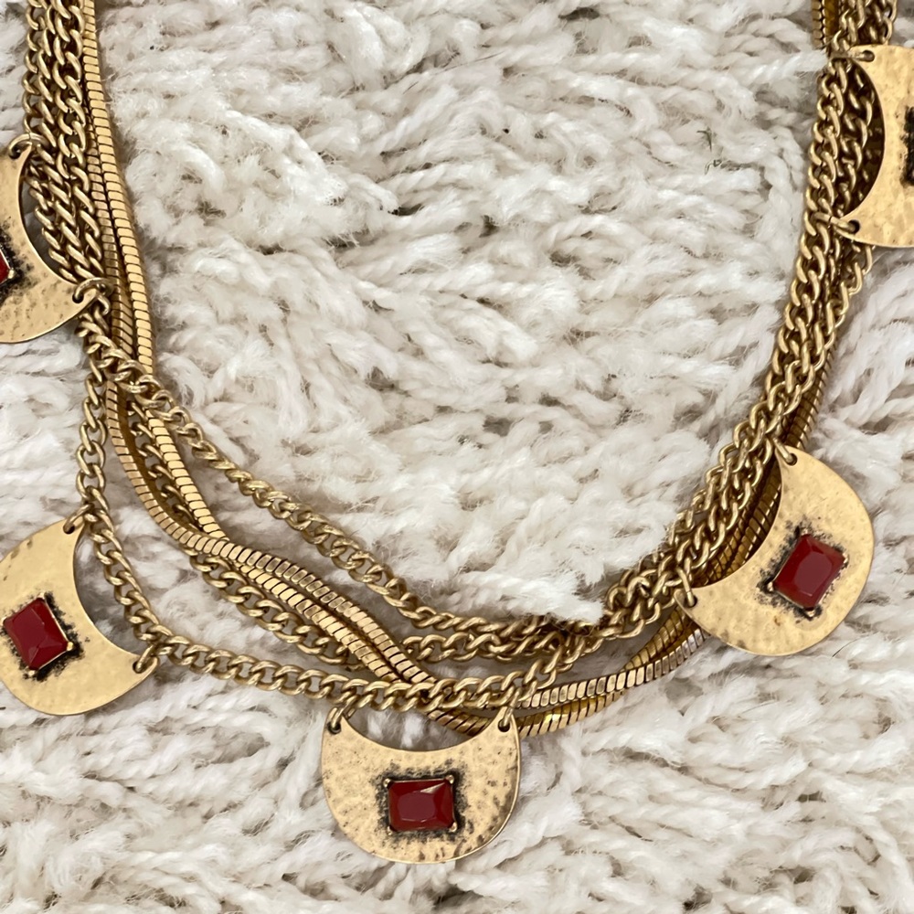 Lucky brand multi strand antique gold with red stones